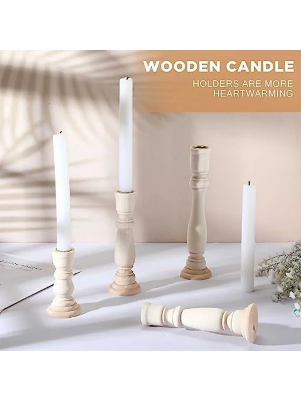 Rustic Wooden Candle Holders Set - 16 Unfinished Pillar Candlestick Stands for